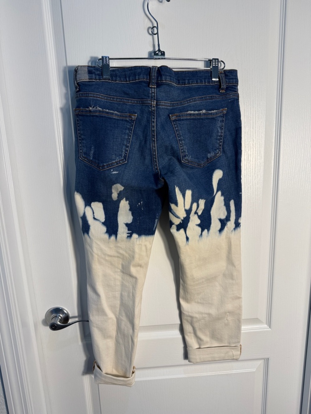 Zara Woman Dip-Dye Two-Tone Distressed Cropped Jeans - Blue and Cream Size 6 - Picture 4 of 8